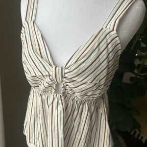 Monteau Cream Striped Knot-Front Camisole
